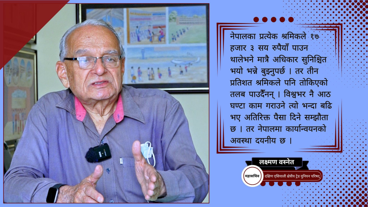 मजदुरहरुको ताकतलाई कमजोर ठान्यो भने दुर्घटन हुन्छ, न्यूनतम पारिश्रमिक पाउने श्रमिकको संख्या तीन प्रतिशत पनि छैन्: लक्ष्मण वस्नेत